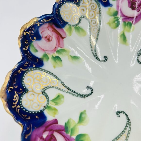 Vintage Porcelain Hand Painted 3-Footed Nut Candy Trinket Dish Japan 8" x 2" - Picture 6 of 8